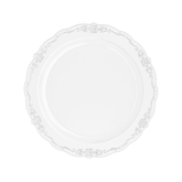 9" Clear Victorian Design Plastic Plates (120 Count) - Yom Tov Settings